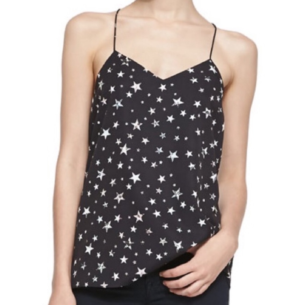Tibi Star Fields Camisole Top Racerback Black Sz 6